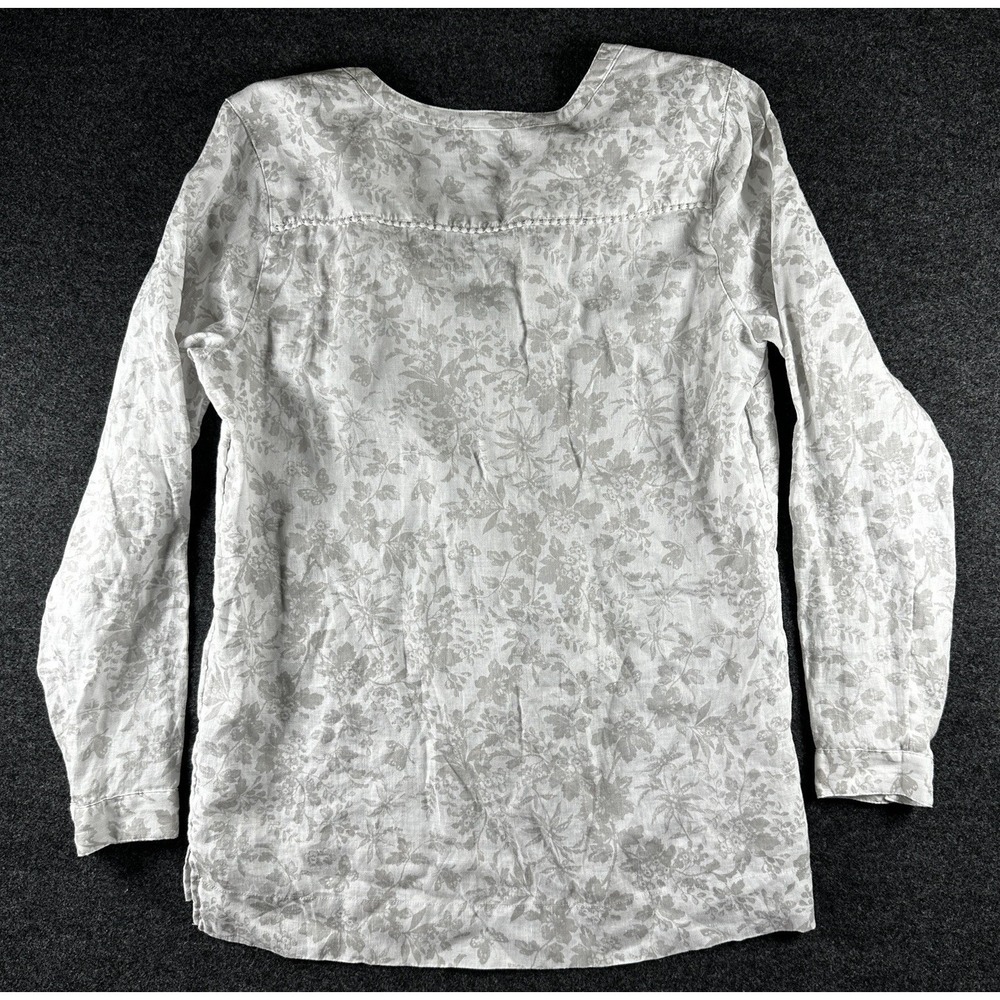 J Jill Love Linen Button Long Sleeve Blouse Butterfly Floral Top White Beige - Picture 3 of 7
